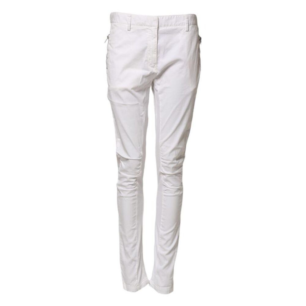 Gaudi White Mid Waist Skinny Chino Cotton Trouser Women's Pants